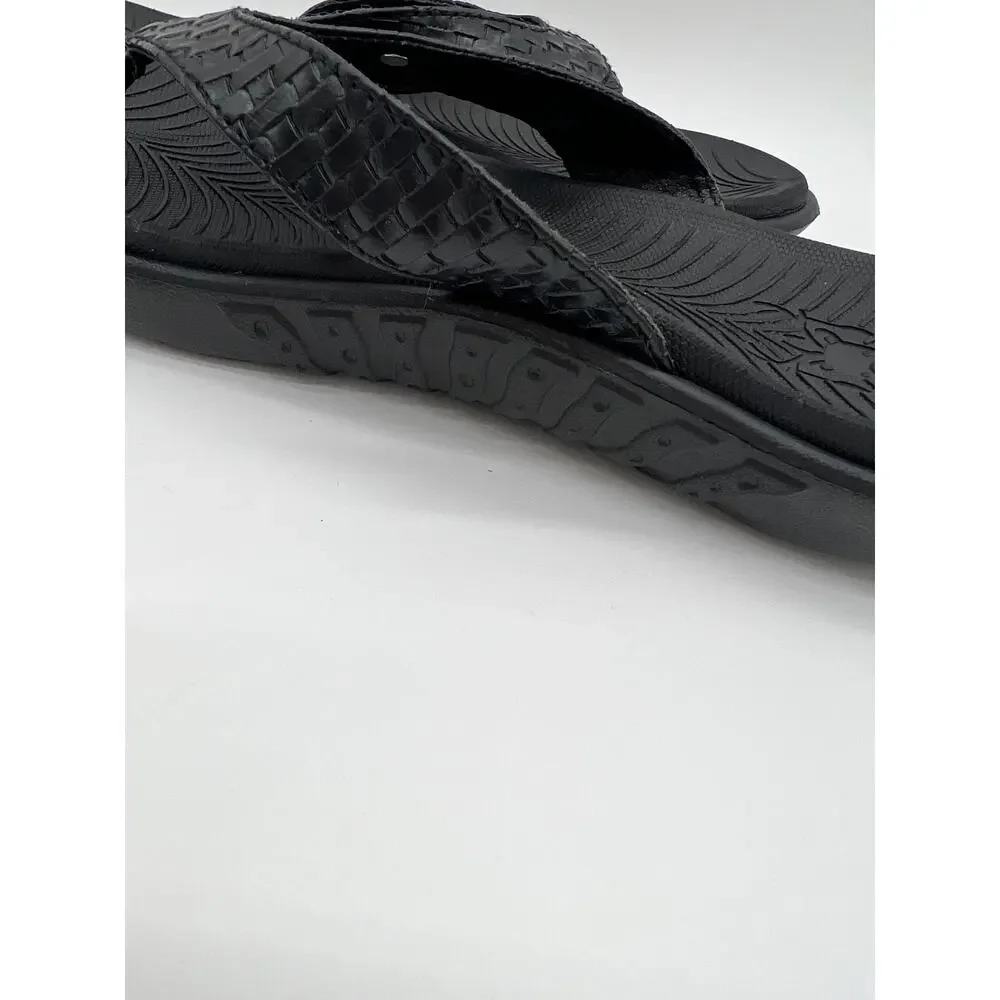 KuaiLu Flip Flops Sandals Mens 11 Black Leather Sport Orthotic Thong Support